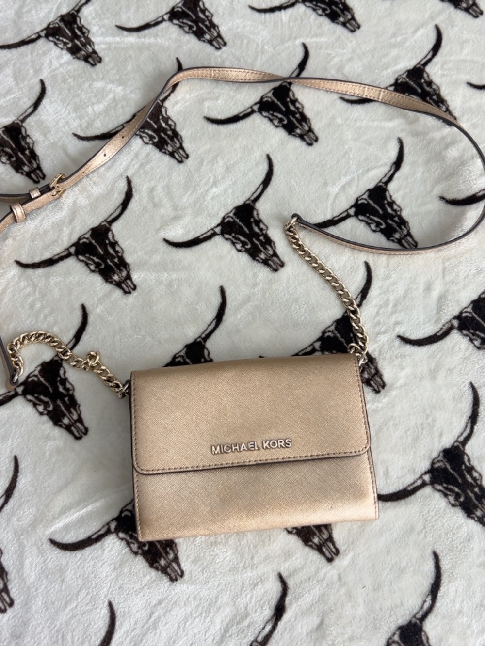 Michael Kors Metallic Gold Saffiano Wallet on Chain Crossbody Bag